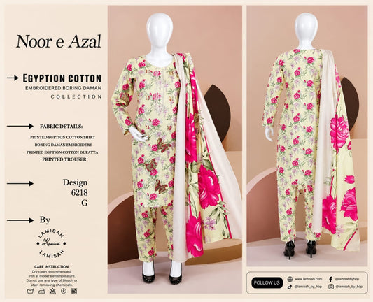 Noor e Azal – Premium Egyptian Cotton 3-Piece Embroidered Suit | Design 6218 G