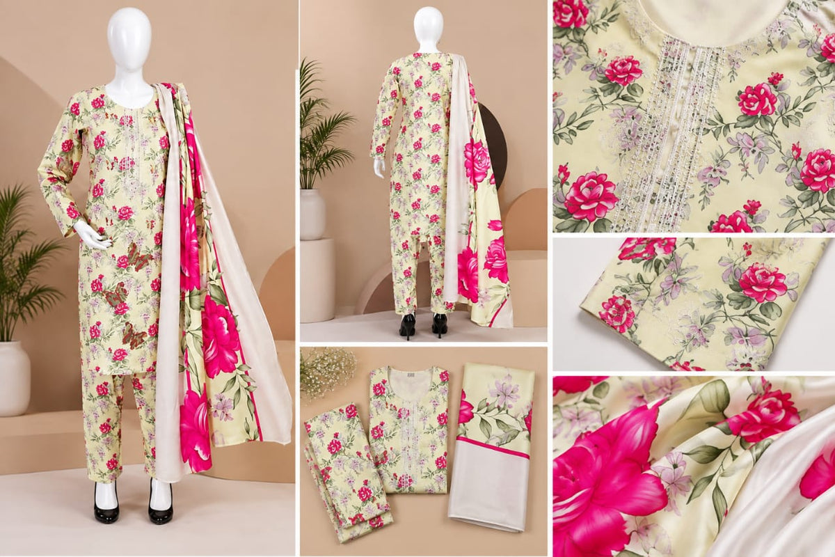 Noor e Azal – Premium Egyptian Cotton 3-Piece Embroidered Suit | Design 6218 G