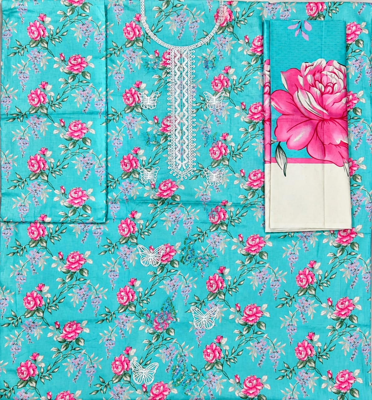 Noor-e-azal Embroidered Egyptian Cotton 3-Piece Suit