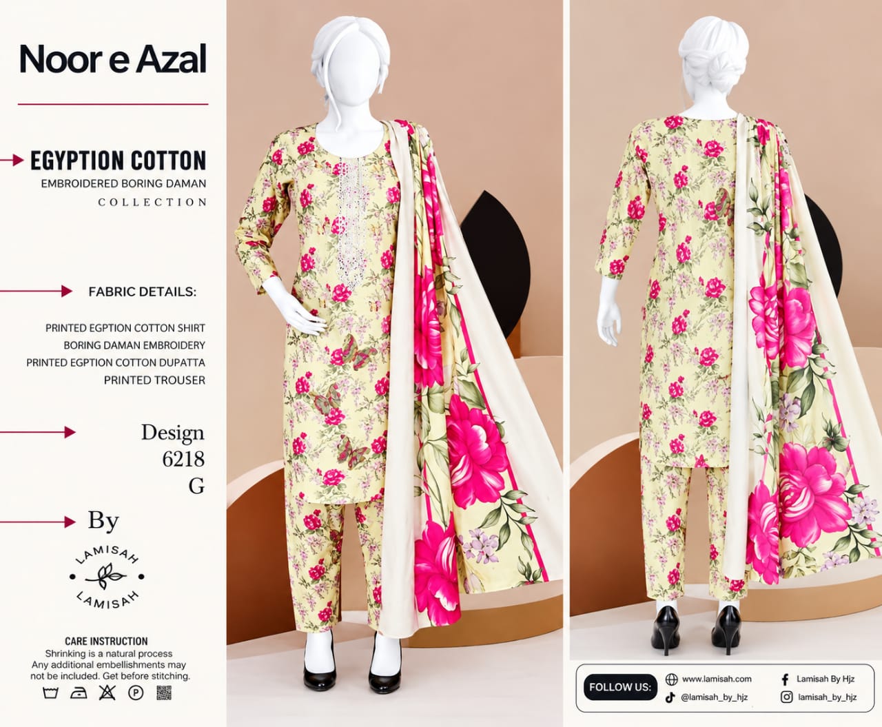 Noor-e-azal Embroidered Egyptian Cotton 3-Piece Suit