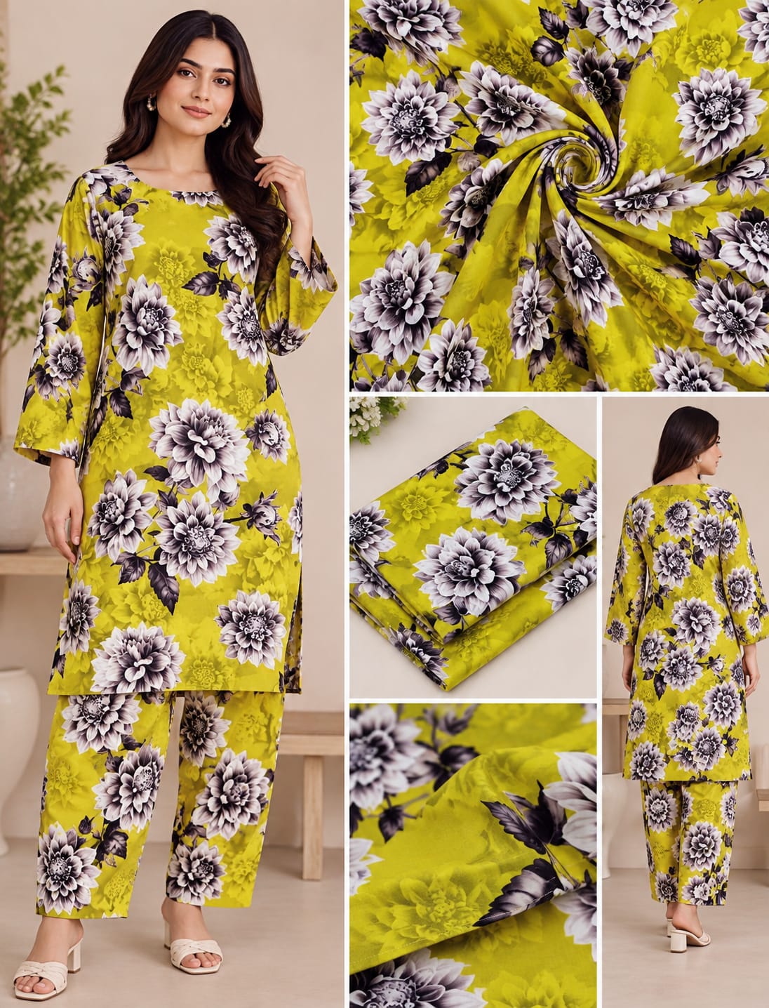 Printed Lawn 2-Piece Suit – Lime Floral | Kameez & Salwar