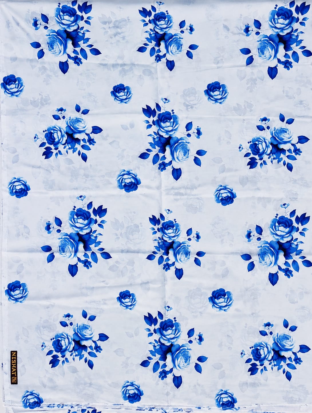 Sky Blue & Royal Blue Floral Printed Lawn 2-Piece Salwar Kameez Suit