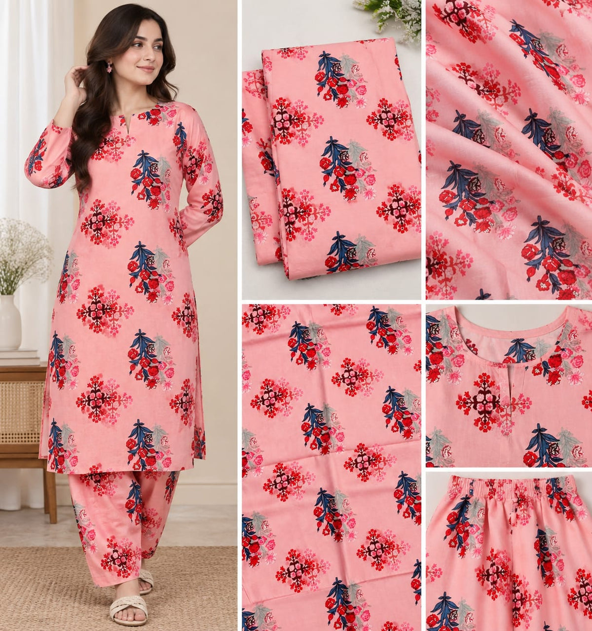 Pink Floral Printed Lawn 2-Piece Salwar Kameez | Women’s Summer Suit