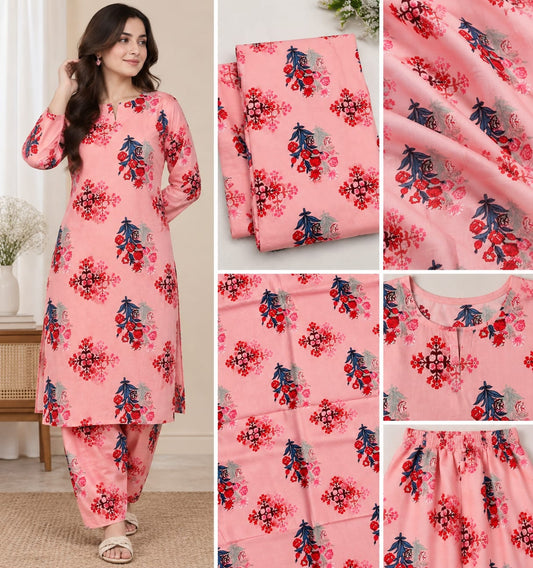 Pink Floral Printed Lawn 2-Piece Salwar Kameez | Women’s Summer Suit