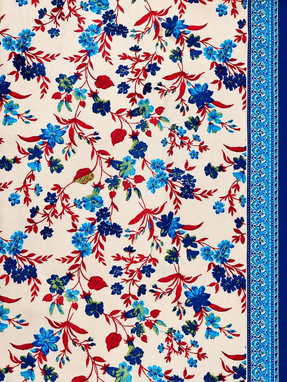Peach Floral Printed Lawn 2-Piece Salwar Kameez with Blue Traditional Border