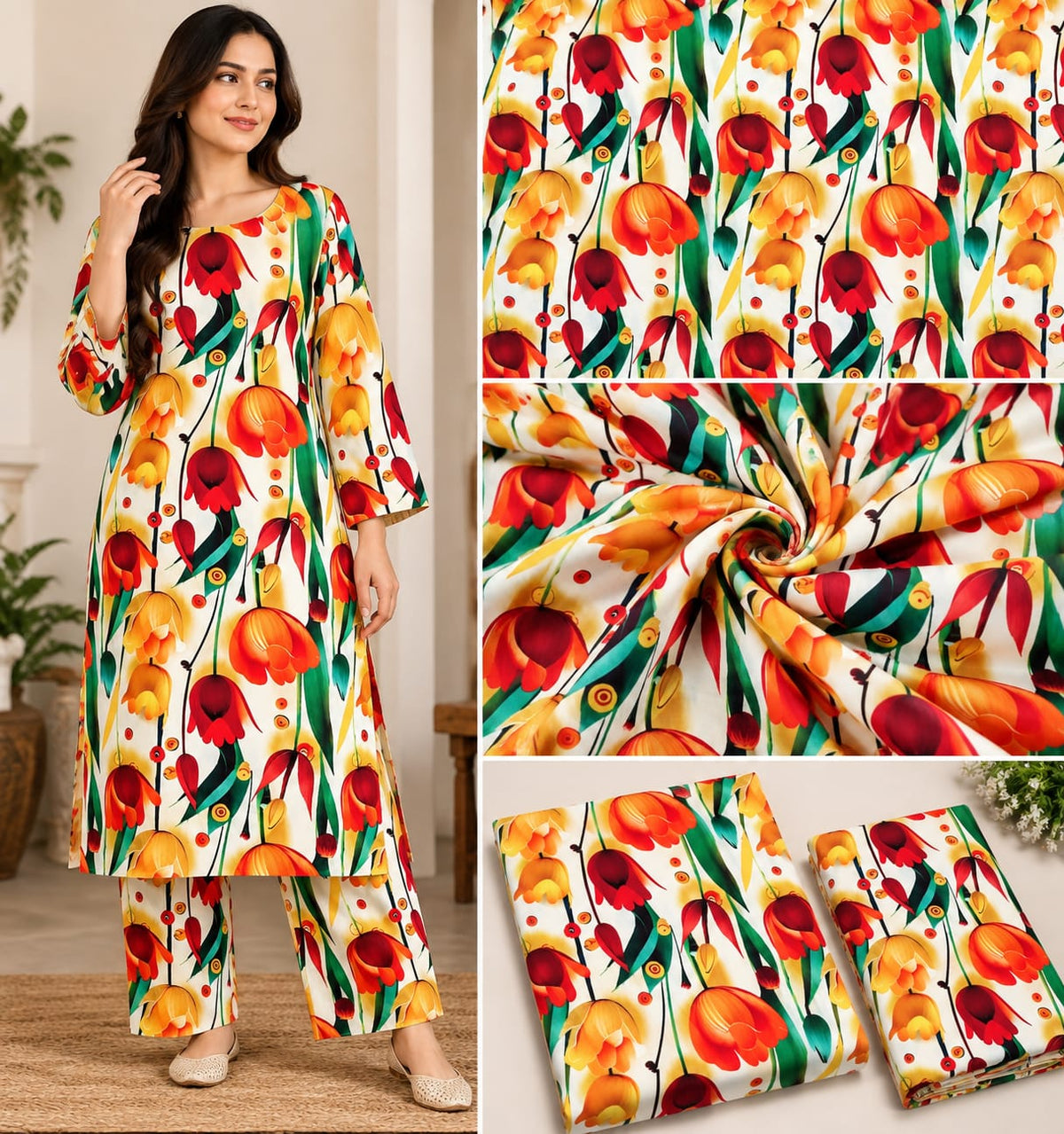 Floral Printed Lawn 2-Piece Salwar Kameez – Vibrant Botanical Print