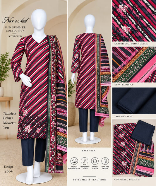 Noor e Azal Mid Summer Collection – 3 Piece Embroidered Cotton Suit | Design 2564