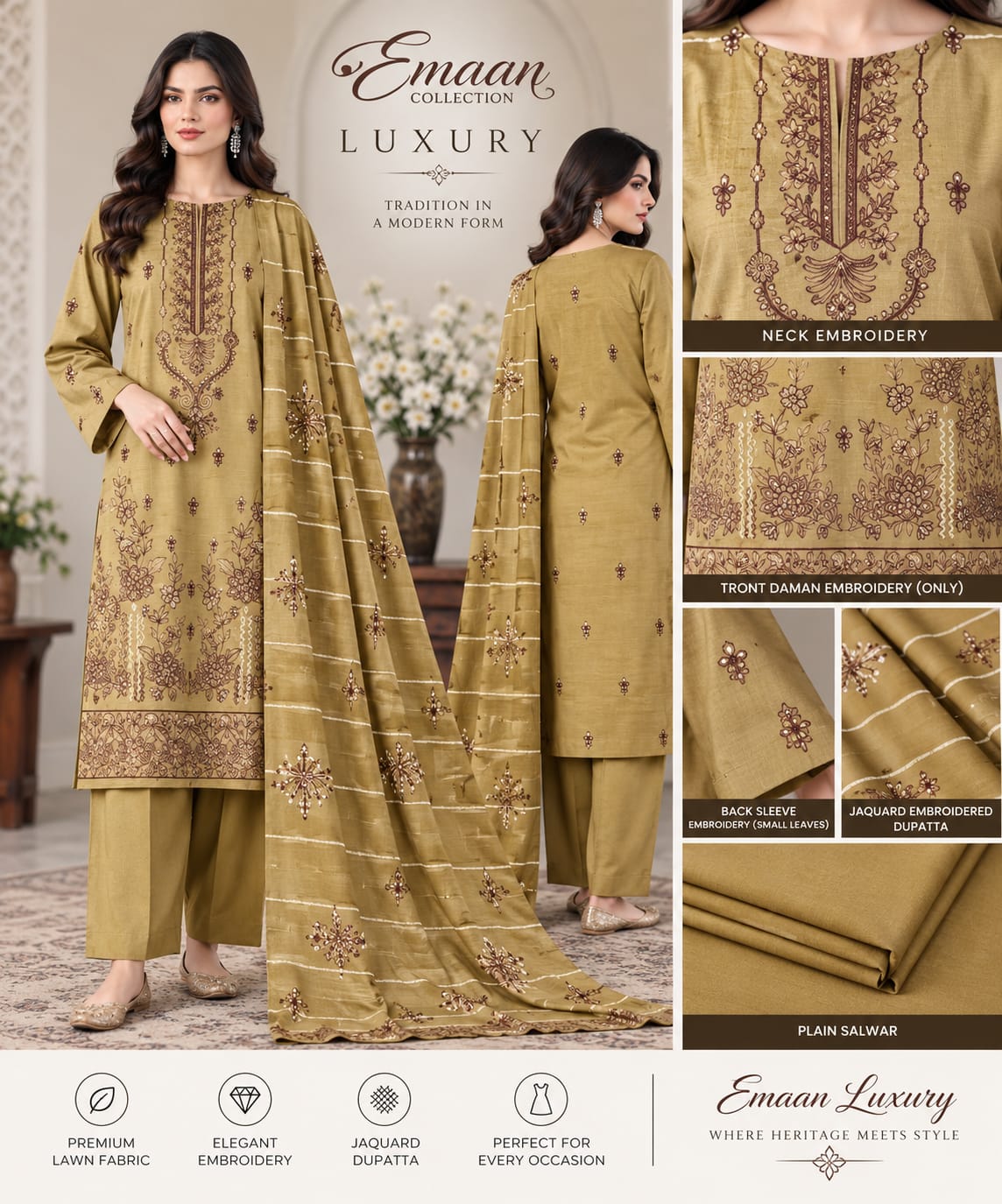 Emaan Luxury – Premium Embroidered 3-Piece Lawn Suit