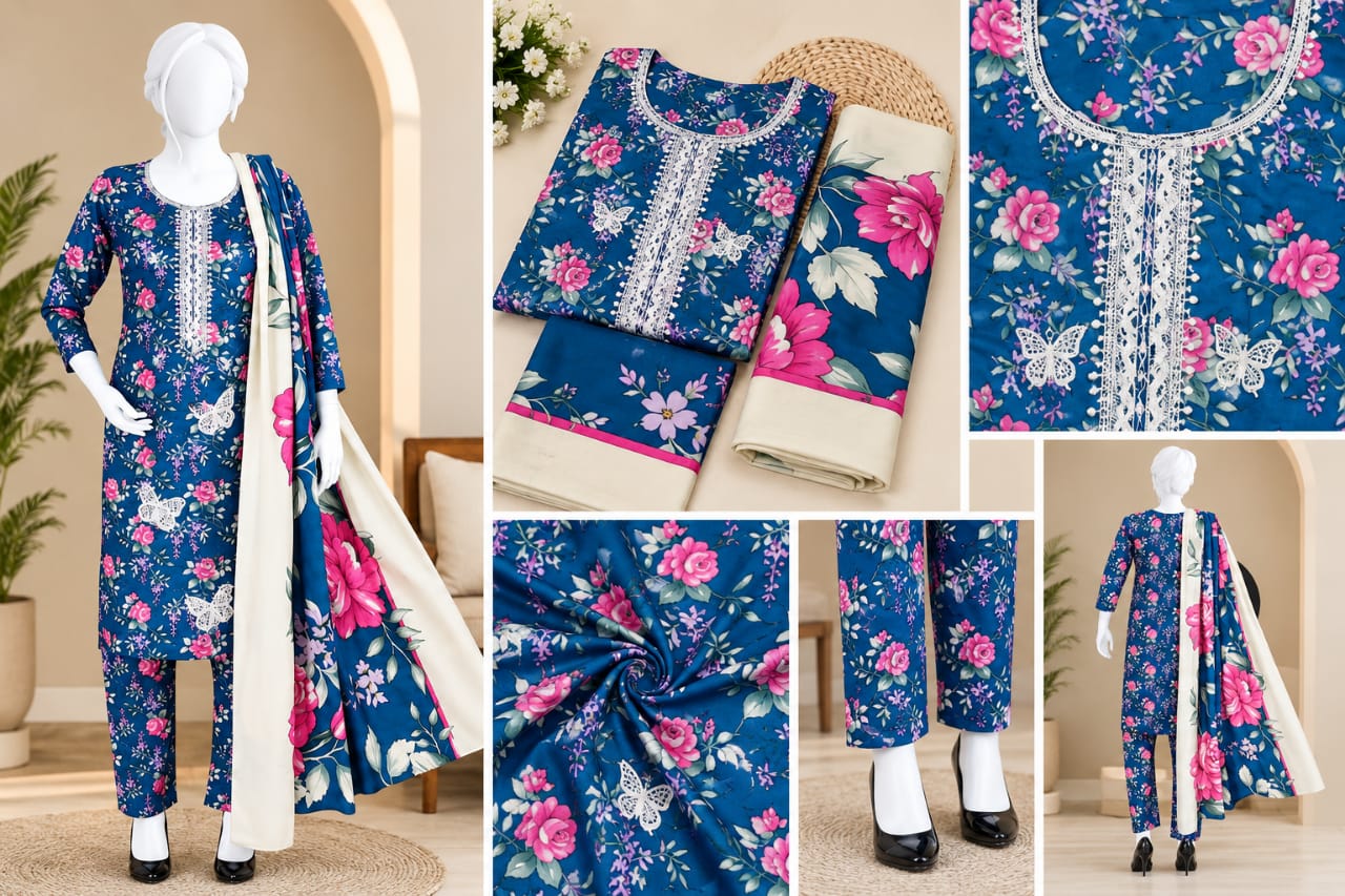 Noor-e-azal Embroidered Egyptian Cotton 3-Piece Suit