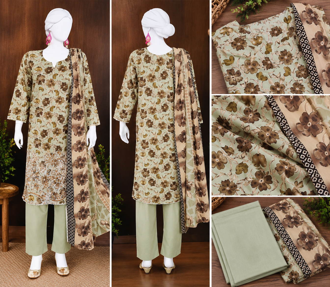 Noor e Azal Floral Printed Lawn 3-Piece Unstitched Suit – D-1112-B
